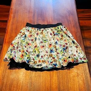 Womens- Xhilaration size Small, elastic band, lace trim, flowered skirt!